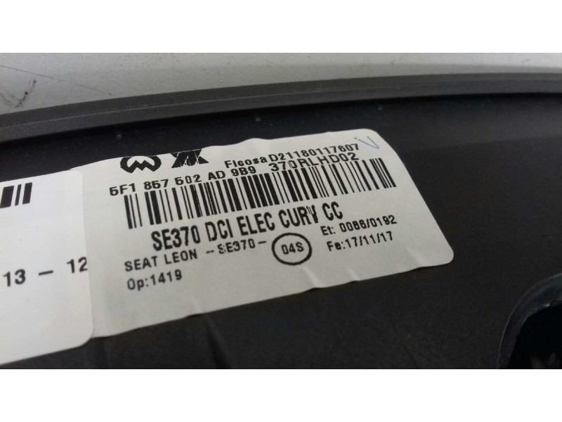 Recambio de retrovisor derecho para seat leon (5f1) reference ecomotive referencia OEM IAM 5F1857502AD  ELECTRICO